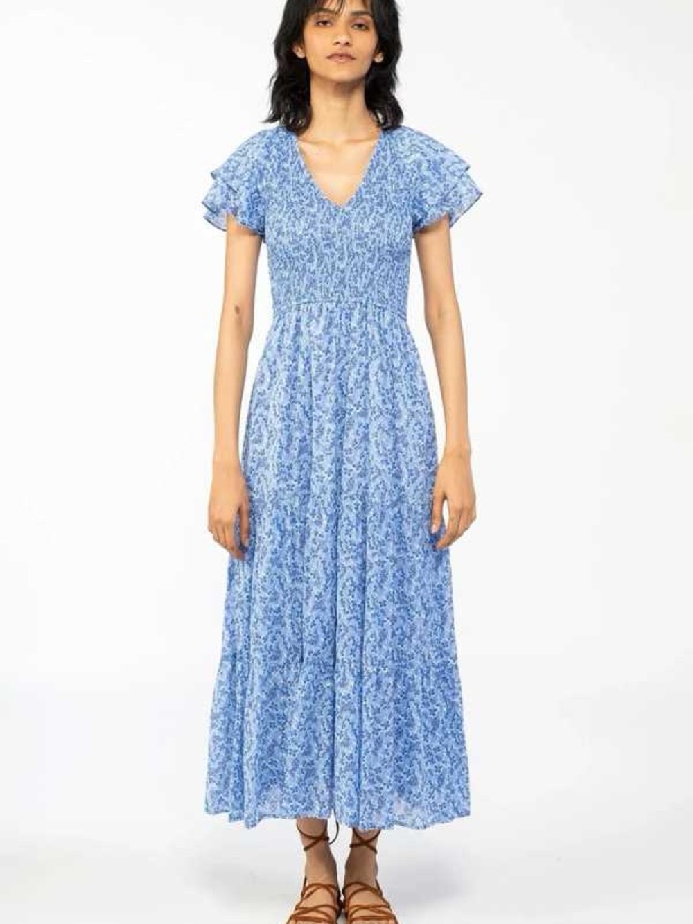Banjanan Ira Dress in the Mill Flower Vista Blue print